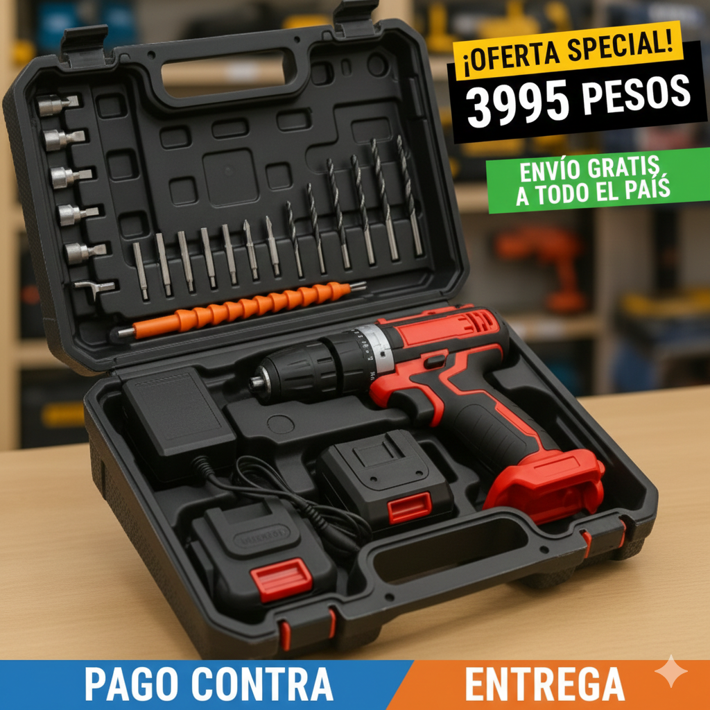 SET DE TALADRO 2 BATERIAS 21V 26 PZ ROJO