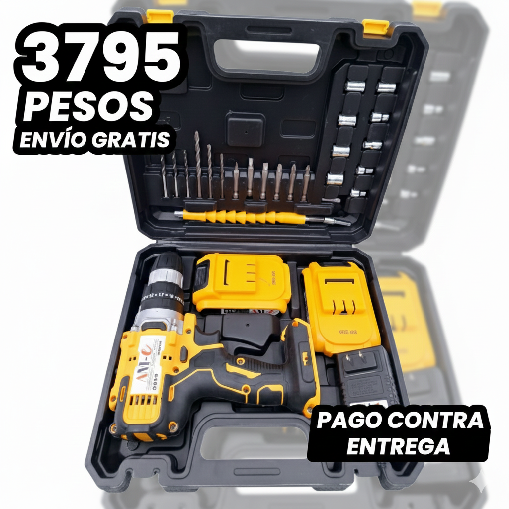 POTENCIA SIN CABLES ⚡ Tu Taladro Inalámbrico Esencial para Perforar y Atornillar con dos baterias